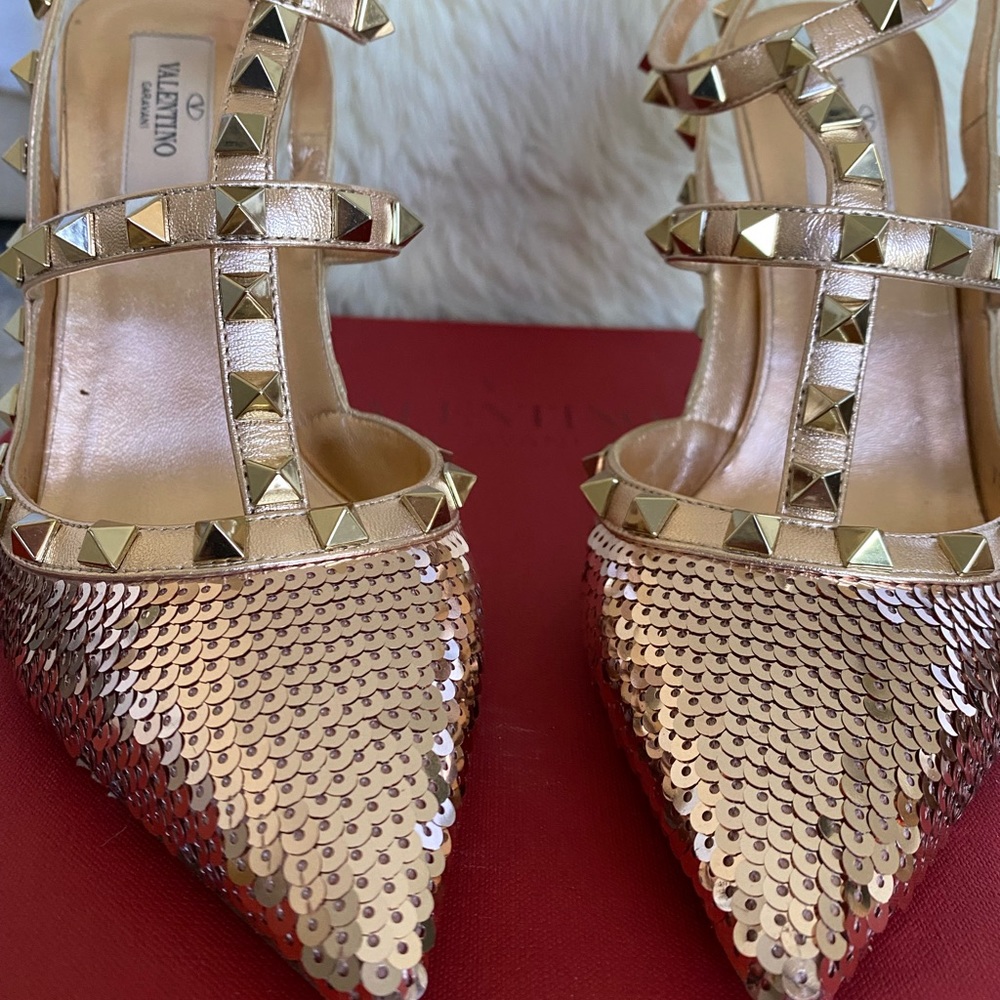 Valentino Rockstud Rose Gold Bootie heels.